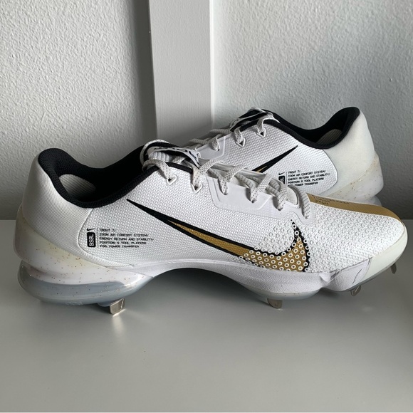 Nike Mens Force Zoom Trout 7 Pro White Gold 13 Baseball Metal Cleats CQ7224-106 - Picture 9 of 15